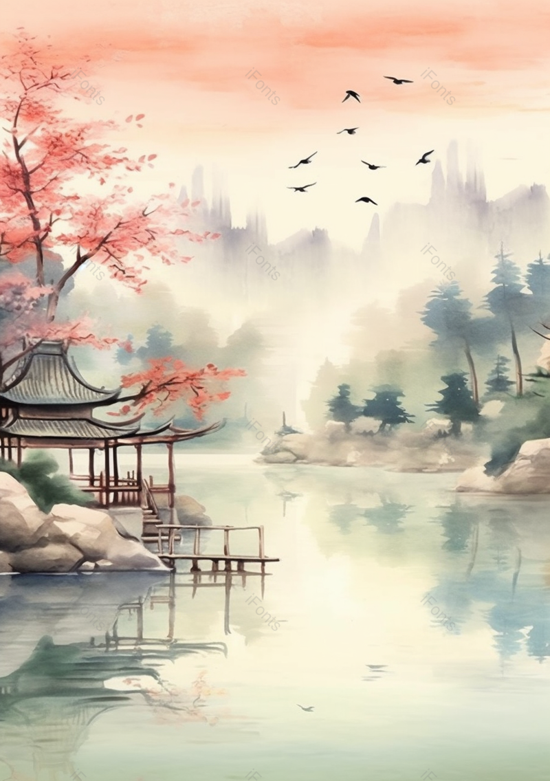 红色山水图中国风背景,插画/手绘图,插画/手绘图库,插画/手绘图下载,插画/手绘